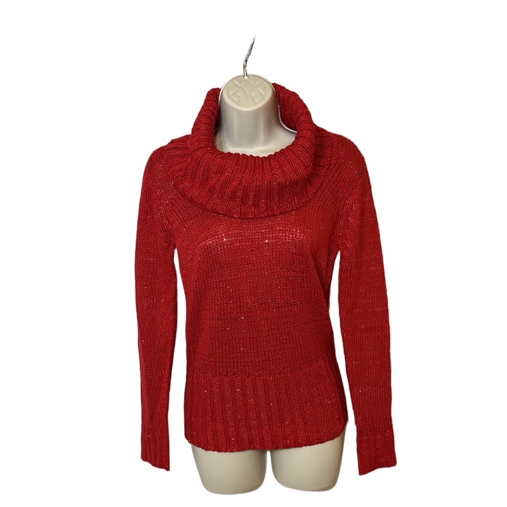 LEI Red Sequin Knit Cowl Neck Sweater Women’s Medium